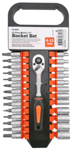 Hylsenøkkelsett, 27 deler 1/4