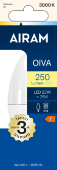 Kynttilälamppu LED E14 2,7 W Airam Oiva, lämpimän valkoinen
