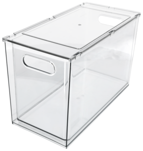 Stabelbar kjøleskapsoppbevaring med uttrekkbar skuff, gjennomsiktig