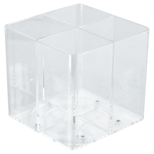 Roterende penneholder med 4 rom i klar plast 11,5x12 cm