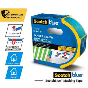 Scotch blå maskeringsteip for skarpe linjer, 24 mm x 41 m