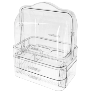 Kannettava meikkiteline, laatikot, kirkasta muovia