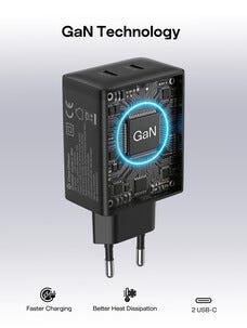 Lader USB-C 2 porter GaN PD, 45 W