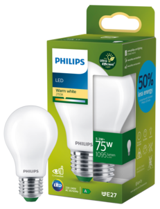 Varmvit LED-lampa E27 A60 5,2 W, Philips Ultra Efficient