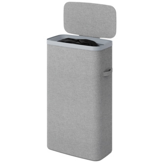 Smal tvättkorg med lock, plast/tyg, 22 x 40 x 67 cm, grå