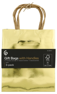 Presentpåse med handtag, guld, 3-pack
