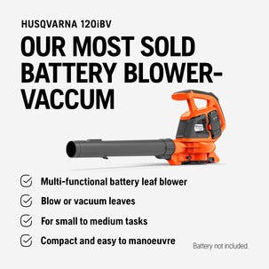 Husqvarna 120iBV batteridrevet løvblåser med sugefunksjon, 36V