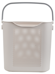 Liten skittentøyskurv i plast med håndtak, beige og grå