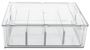 Stabelbar kjøleskapsoppbevaring med uttrekkbar skuff, gjennomsiktig