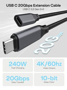 USB-C Jatkojohto 0,5 m, PD 240 W