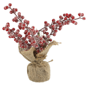 Juldekoration frostade bär med jutefot, 28 cm