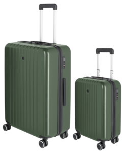 Koffert og kabinkoffert med hjul, grønn, 2-pakning