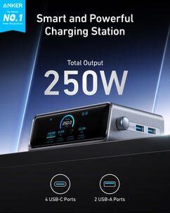 Anker Prime laddstation USB-C/A 6 portar 250 W, silver