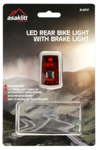 Cykellampa bak med bromsljus LED, Asaklitt 