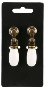 Porslinsknopp vit/antik guld, 2-pack