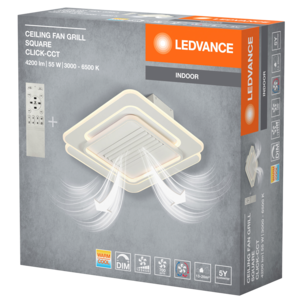 Ledvance fyrkantig LED-takfläkt 55 W, vit