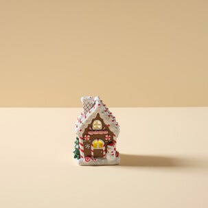 Batteridrevet pepperkakehus med LED-belysning, 13,5 cm