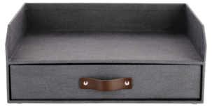 Brevkorg och låda med läderhandtag, mörkgrå