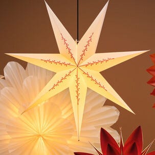 Stor adventsstjärna vit med röd dekor, papper, 70 cm