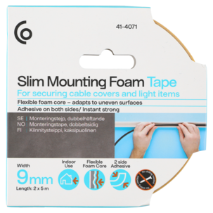 Dubbelhäftande monteringstejp inomhus, 9 mm x 5 m, 2-pack