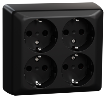ELKO RS 4-vägs utanpåliggande vägguttag Svart