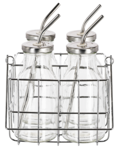 Lasipullot ja pillit, 4 kpl