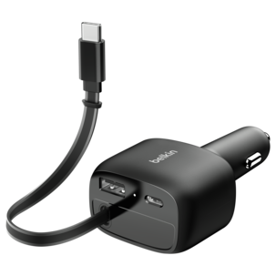 Belkin BoostCharge snabbladdare bil, USB-A, USB-C, 75 W