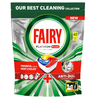 Fairy Platinum Plus Anti-Dull maskindiskmedel, 40-pack