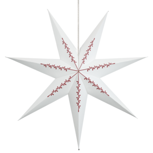 Stor adventsstjärna vit med röd dekor, papper, 70 cm
