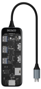 Deltaco USB-C hub 10 portar, transparent