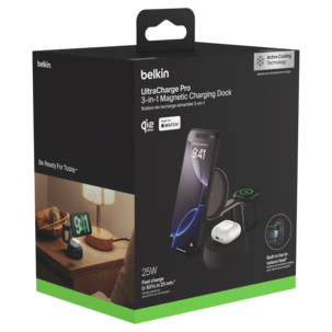 Belkin UltraCharge Pro 3-i-1 Qi2-lader, 25W