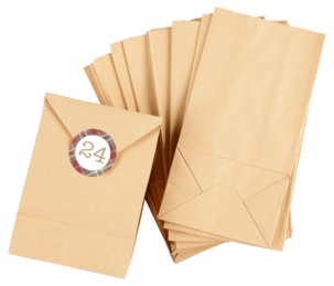 Poser med etiketter, til adventskalenderen, 1-24 