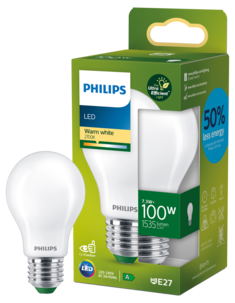 Varmvit LED-lampa E27 A60 7,3 W, Philips Ultra Efficient