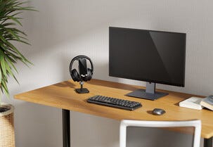 Exibel hörlursställ med justerbar mobilhållare