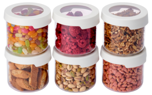 Pyöreä muovipurkki ja kansi