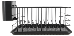 Oppvaskstativ med brett og bestikkurv, metall, 43 cm