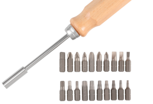 Skrutrekkere, 3 trekkere og 1 bitstrekker med 20 bits