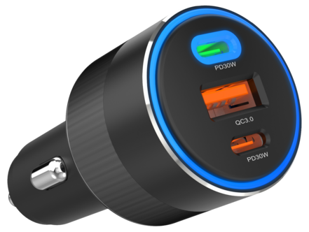 Billaddare 3-i-1, 12 V, 24 V, USB-C och USB-A, 78 W