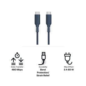 USB-C-kaapeli 1,5 m USB-C–USB-C kangaspäällysteinen, Clas Ohlson