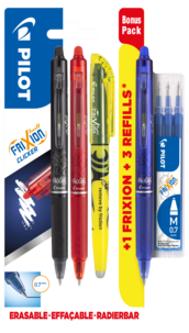 Pilot Frixion Clicker 3-pack med refill och överstrykningspenna