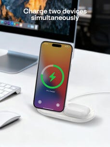 Trådløs 2-i-1 Qi2-lader, hvit