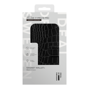 Ideal of Sweden Magnet Wallet+ for iPhone 18 Pro / iPhone 17 Pro, svart croco