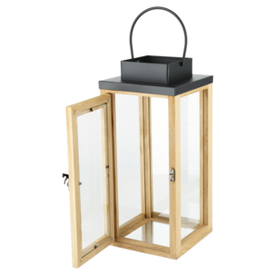 Lyhty puinen, kahva, lasi