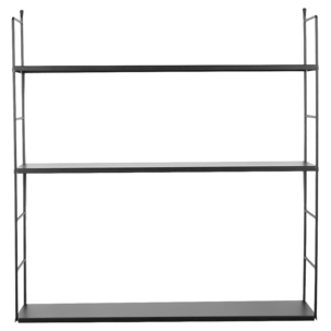 Vegghylle i svart metall, 65 x 15 x 70 cm