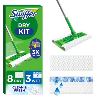 Swiffer Sweeper Starter Kit med mopp, 8 tørre og 3 våte kluter
