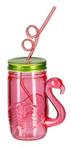 Plastmugg med lock och sugrör, Flamingo