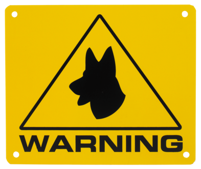 Skylt, varning för hunden