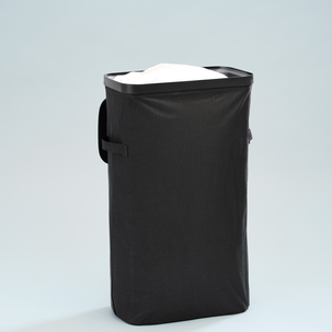 Smal vaskekurv med lokk, plast/tekstil, 22 x 40 x 67 cm