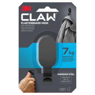 3M Claw Koukku kipsiseinään, musta, 7 kg, 1 kpl