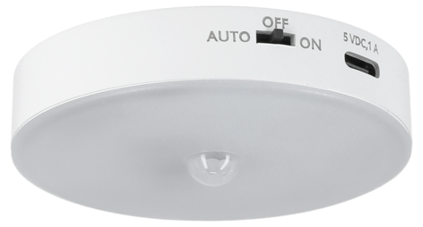 Batteridrevet garderobelampe med sensor, rund, oppladbar